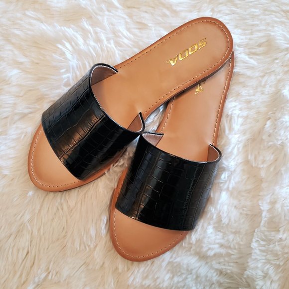 Soda Shoes - Black Sandals Slides Slip On Shoes Crocodile